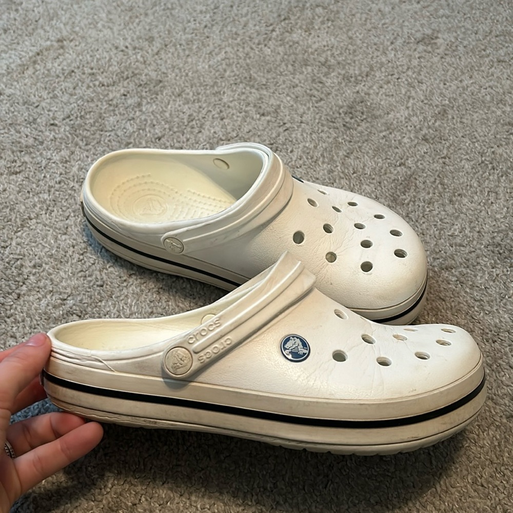 Crocs Crocband Clogs White Black Stripe Sporty‎ Slip On Shoes Womens 8 Mens 6
